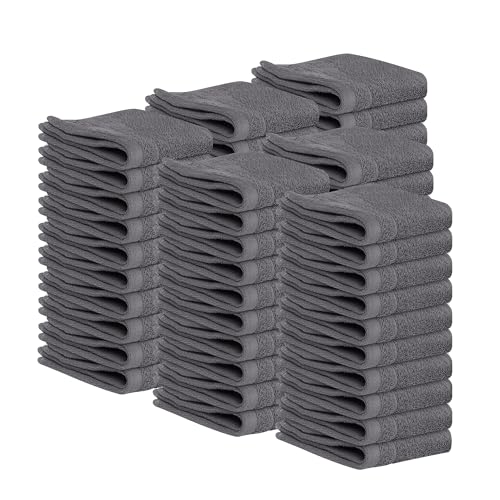 Tens Towels Pack of 60 Washcloths, 12 x 12 Inches, Lighter Weight, Quick to Dry, Super Soft & Absorbent, Gentle Face Towels, Hotel Quality, Perfect for Bathroom, Gym, Spa, Dark Grey