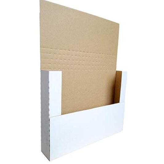 CH-BOX 50 Pack 11 1/8" x 8 5/8" x 2" Cardboard Easy-Fold Shipping Box Mailers, Letter-Size Height Adjustable for Comics Books Photos, White (EM1182)