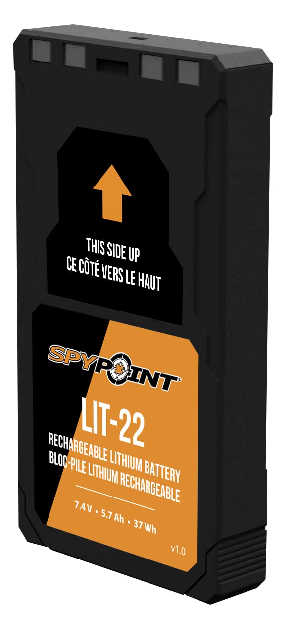 SPYPOINT LIT-22 Rechargeable Lithium Battery Pack (7.4V, 5.4Ah) for Cellular Trail Cameras, Compatible with Flex Series (Flex-M, Flex-S, FLEX-G36, Flex-Plus), Includes AC Charging Cable (Pack of 2)
