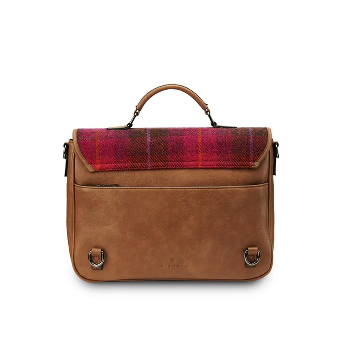 Islander The Laptop Bag - Made of Microfibre Leather & Harris Tweed (Fuchsia Tartan)