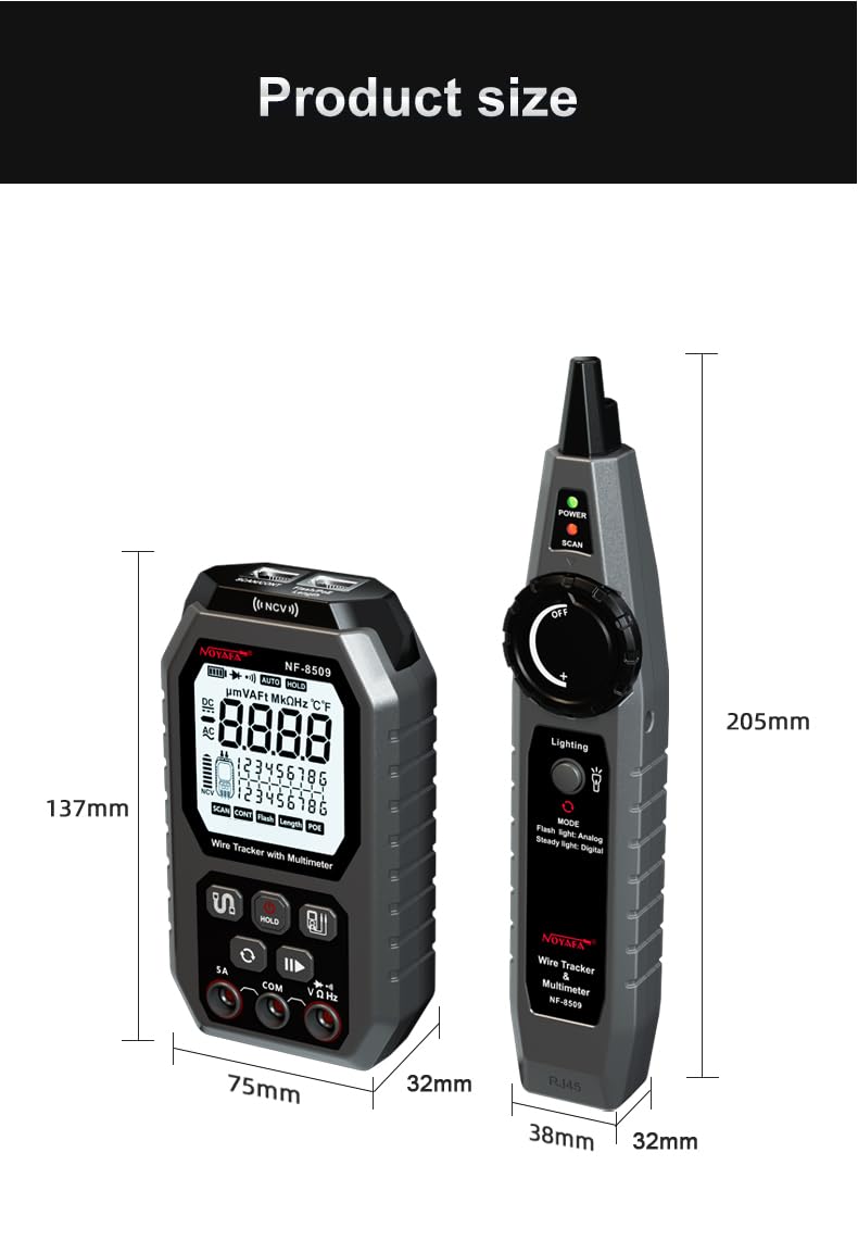 NOYAFA Network Cable Tester with Multimeter Tester, RJ45 CAT5 CAT6 Ethernet Cable Tester Port Flashing, NCV Anti-Burn AC DC Voltmeter POE Tester, Anti-Jamming TDR Network Tester Cable Toner