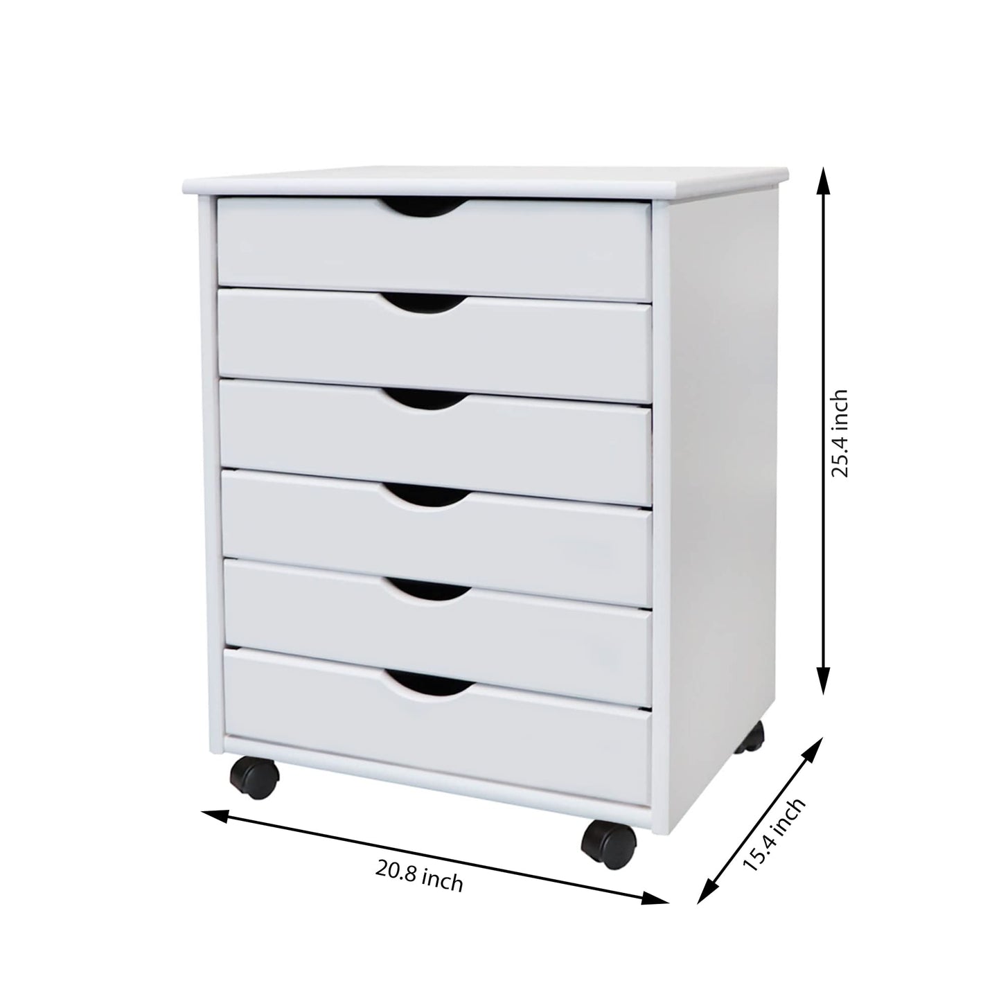 Jela Original Roll Cart, Solid Wood, 6 Drawer Extra Wide Drawers Roll Carts, White