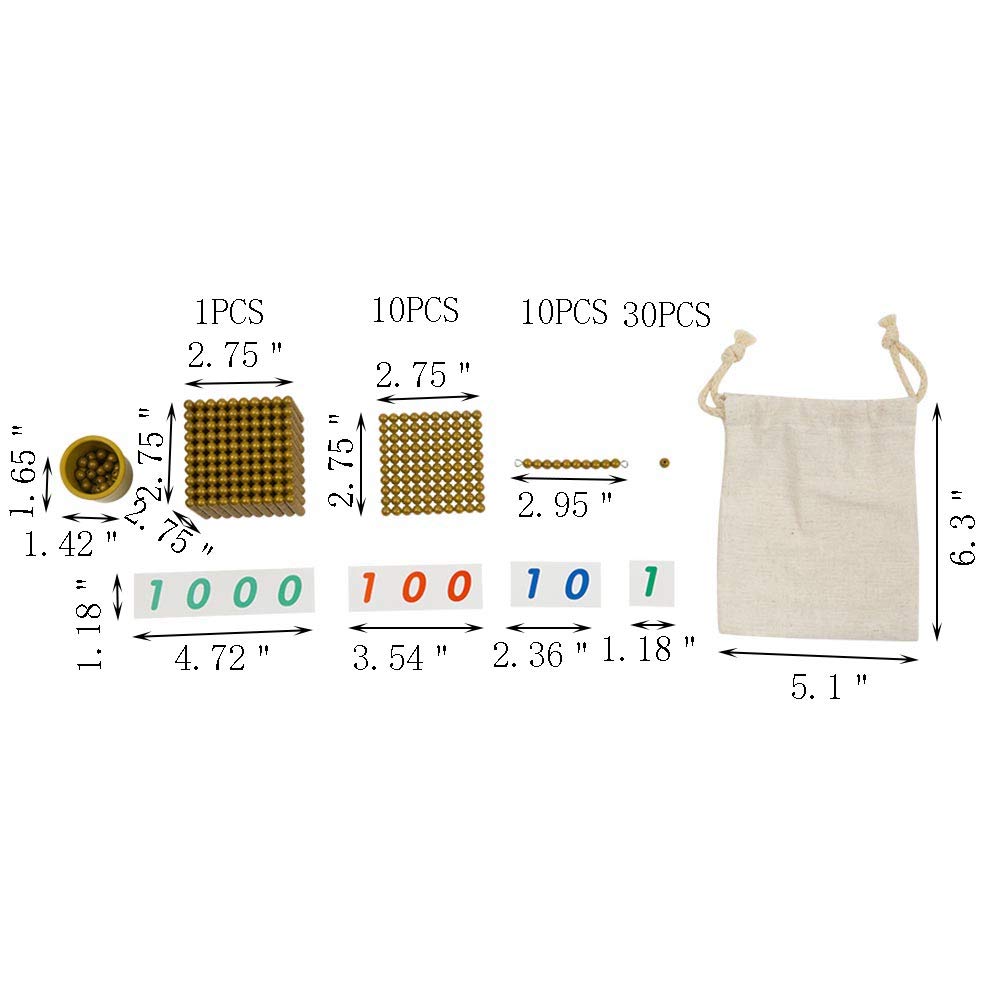 Kghios montessori toddler math beads gold beads and cards banking materials set thousand cubes decimal system math teaching materials toys