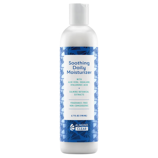 Almond Clear Soothing Daily Moisturizer | Lightweight Hydrating Moisturizer for Acne-Prone Skin on Face and Body | Mandelic Acid, Aloe Vera, Squalane, Hyaluronic Acid & Botanical Extracts | 6.7 oz
