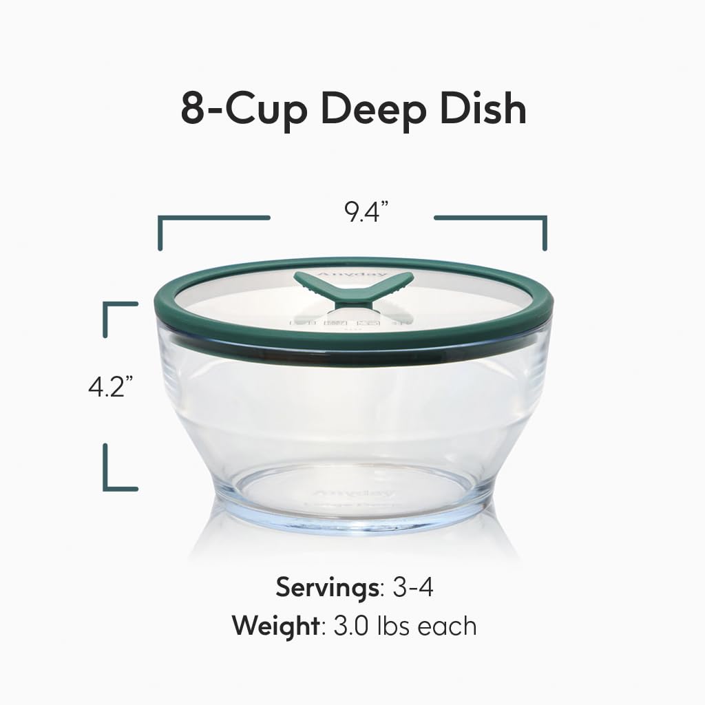 Anyday 8 Cup Glass Microwave Pasta Cooker - BPA Free & Plastic Free Microwave Spaghetti Cooker - Meal Prep & Glass Cookware | Stackable Airtight Nontoxic Storage Container with Vented Lid (Kale)