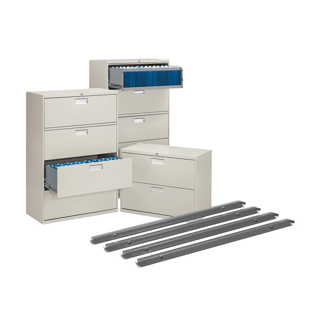 HON File Cabinet Rails for Hanging Files 4-Pack Front-to-Back Metal Hanging File Rails for Lateral Filing Cabinets - Side by Side Drawer File Bars for Letter Size File Storage Organization - Silver