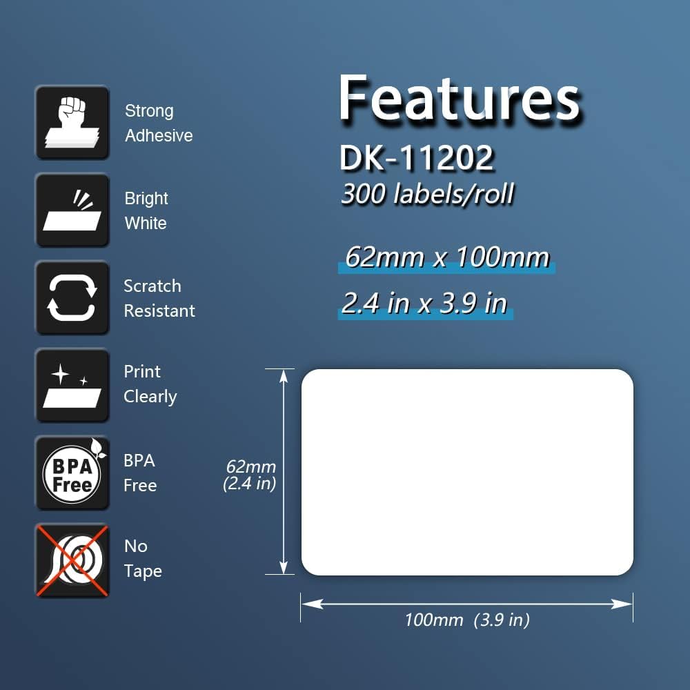 BETCKEY - Compatible Shipping Labels Replacement for Brother DK-1202 (2.4 in x 3.9 in), Use with Brother QL Label Printers [10 Rolls/3000 Labels]