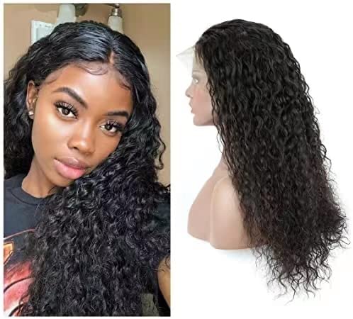 13x4 Lace Front Wigs Human Hair Pre Plucked Wet and Wavy Human Hair Wigs for Black Women Glueless Brazilian Curly Lace Frontal Wigs Human Hair Natural Color 180% Density (24 Inch)