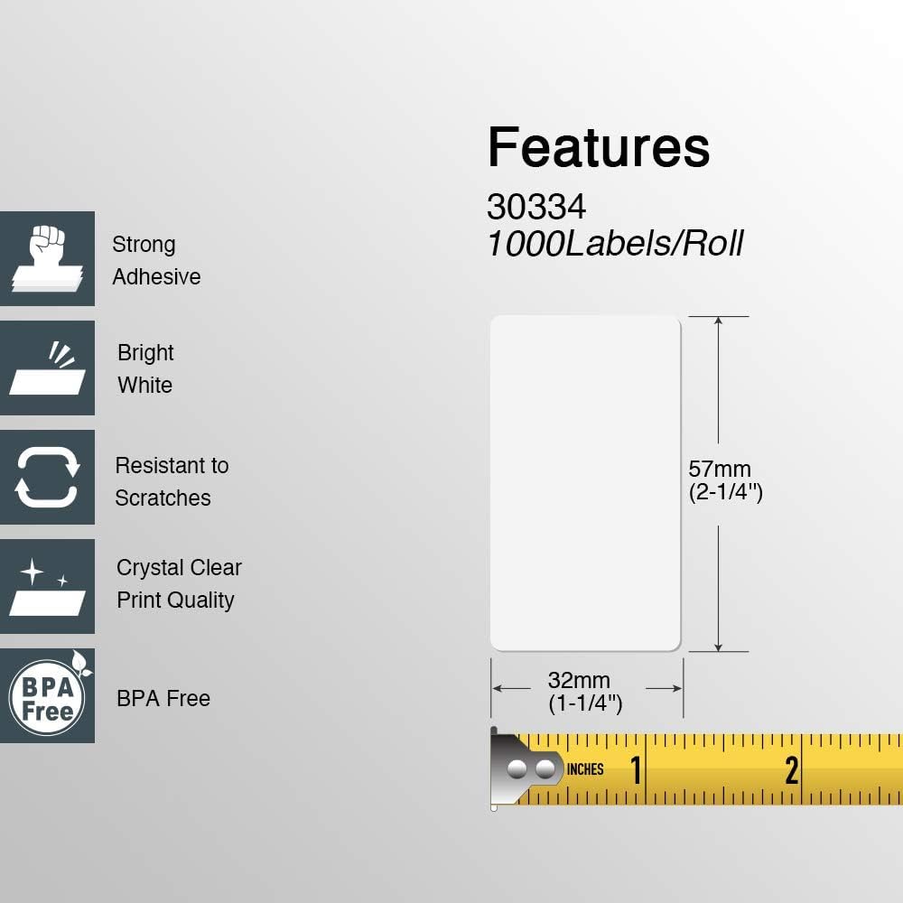 BETCKEY - Compatible DYMO 30334 (2-1/4" x 1-1/4") Multipurpose Barcode Labels, Perforated, Compatible with DYMO Labelwriter 450, 4XL, NOT Fit 550 & 5XL [16 Rolls/16000 Labels]