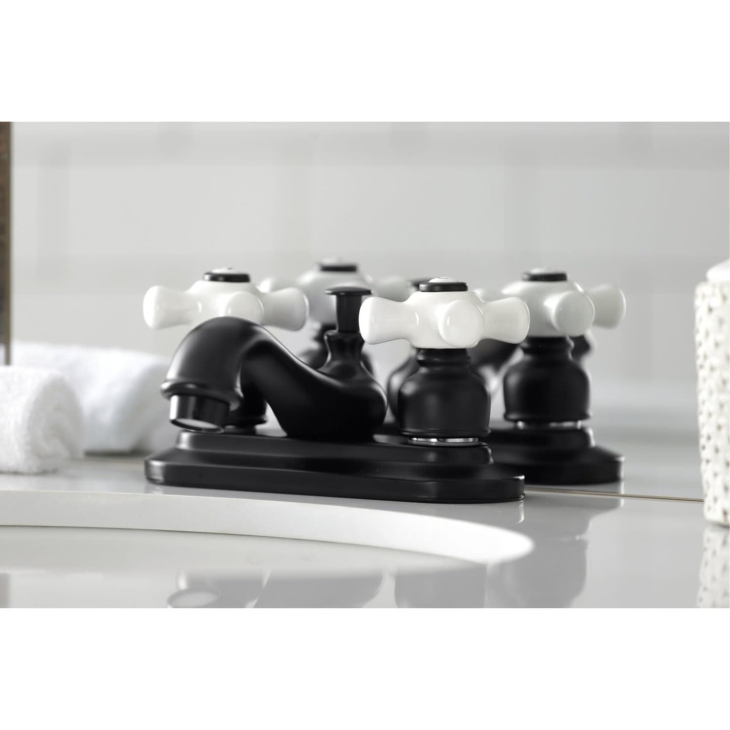 Kingston Brass KB601PX Restoration 4-Inch Centerset Lavatory Faucet with Porcelain Cross Handle, Polished Chrome