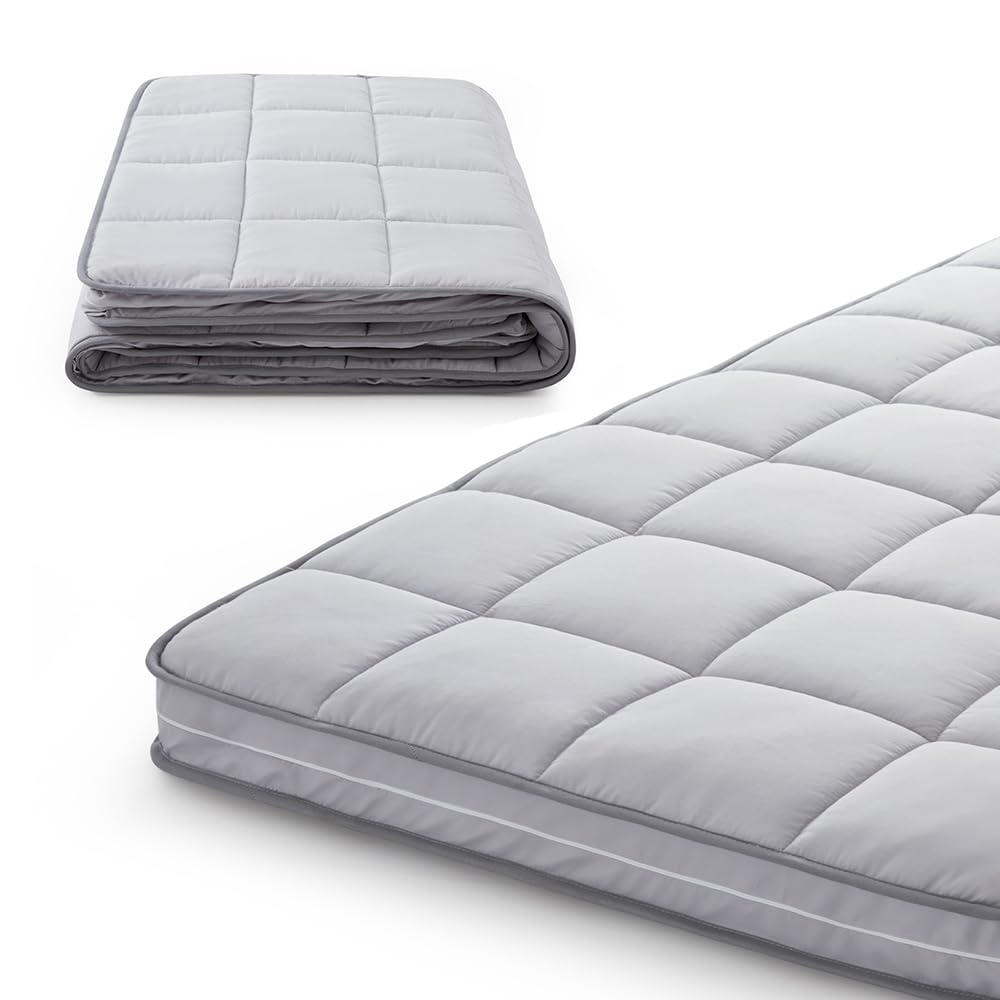 Jamdok 3Inch Twin Mattress Topper Cover(Only Cover),Cot Mattress Protector Bedding,Foam and Latex Mattress Cover with Zipper,Pillow Top and Bottom(75 x 38”) Gray