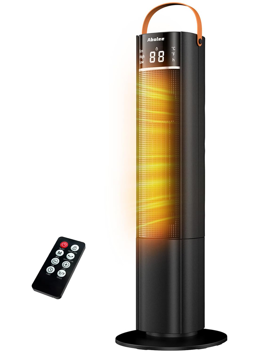 Abolee Space Heaters Indoor Use, 26" 12ft/s Electric Heater with Remote, 1500W Tower Heater with 75°Oscillation, 1-12H Timer, PTC Electric Heater for Large Room, Bedroom Home Office