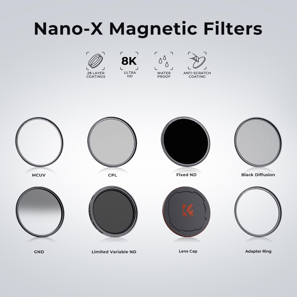 K&F Concept Magnetic 82mm Circular Polarizers Filter (Magnetic Polarizing Filter + Magnetic Basic Ring + Lens Cap) with 28 Multi-Layer Coatings CPL Filter for Camera Lens (Nano-X Series)