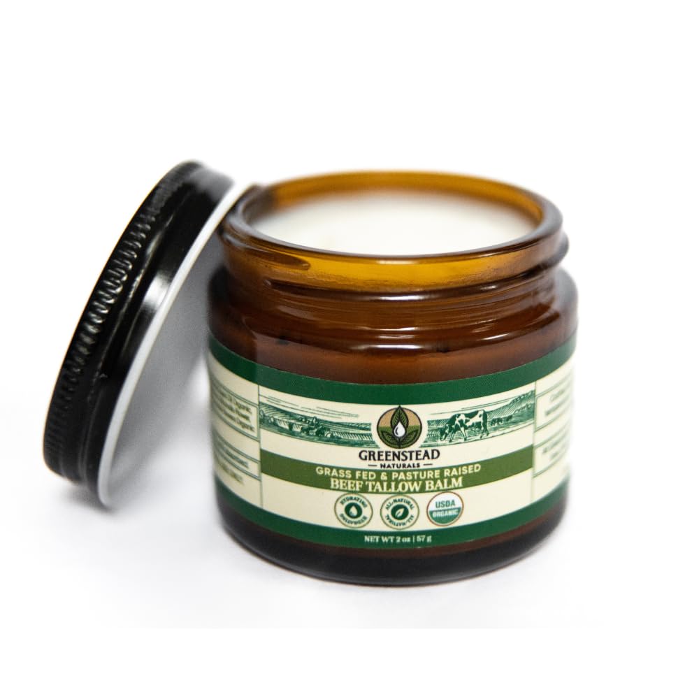Greenstead Naturals Grass Fed Beef Tallow for Skin – USDA-certified Organic Whipped Tallow Balm For Face and Body with Jojoba Oil and Cocoa Butter – Unscented and Herb-Infused – 2 oz