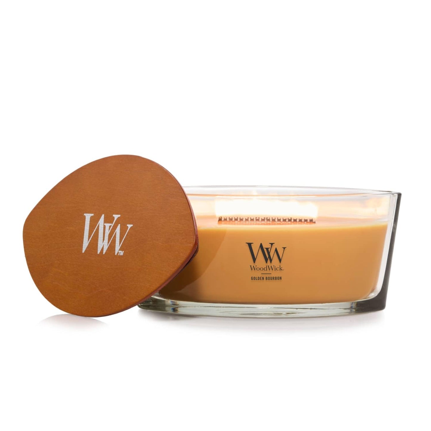 WoodWick Golden Bourbon Holiday Candle Gifts for Women and Men, 16 oz Ellipse Candle with Crackling Wick