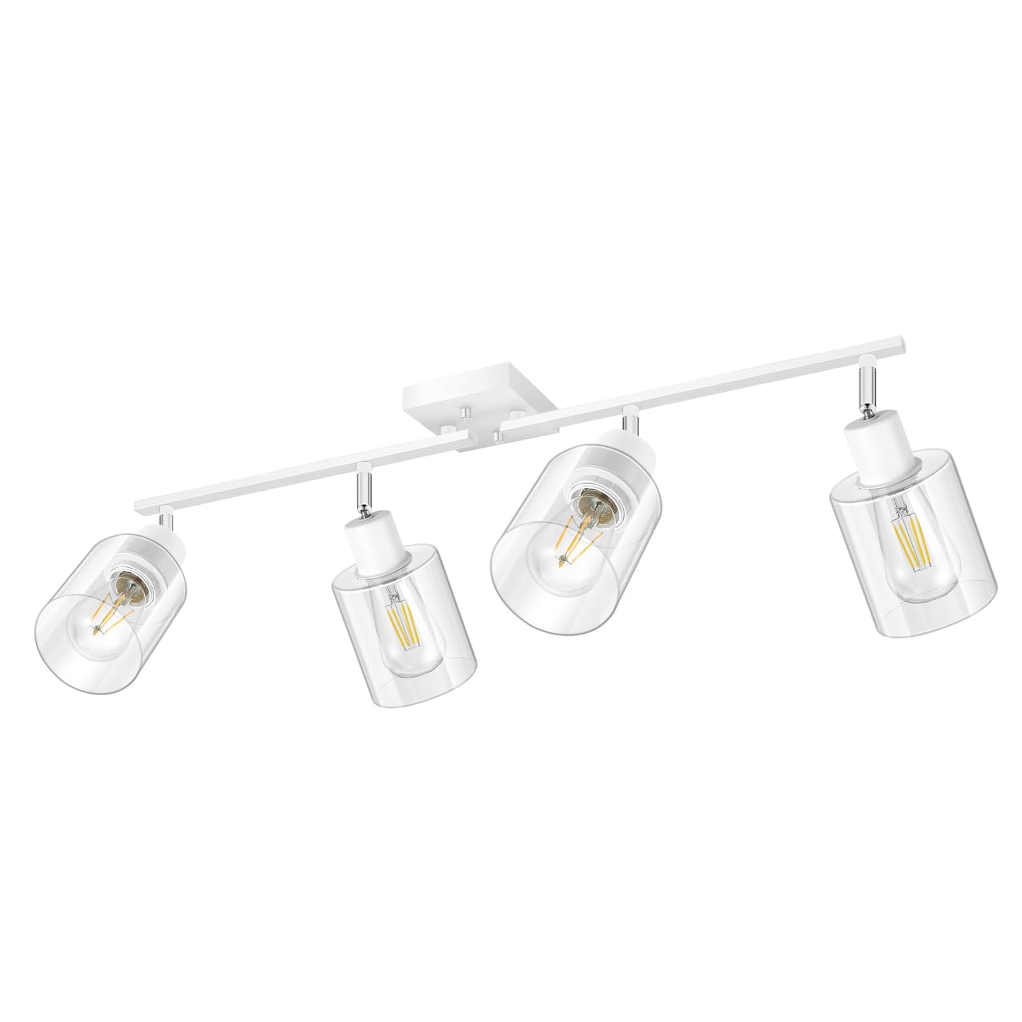 Track Lighting, LED Track Light Fixtures Ceiling Kitchen, 30" 4 Way Ceiling Lights with Clear Glass Shade, Wall Light Fixture with Rotatable Head, White Home Decor for Bathroom Vanity(E26, NO Bulb)