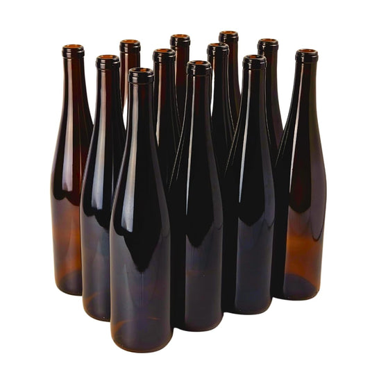 FastRack - 750ml Amber Wine Bottles (Pack of 12) Empty, Stretch Hock Liquor Glass Bottles | W13 750 ml Empty Bottle for Drinks - NO CORKS INCLUDED