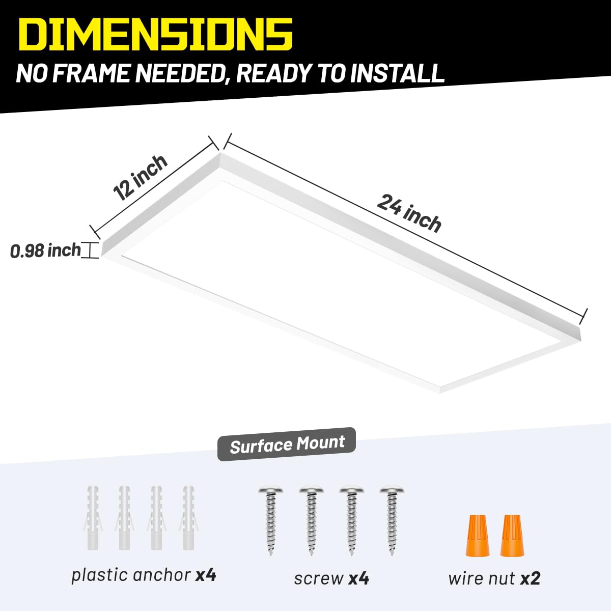 BeckTour 1x2 LED Flat Panel Light Surface Mount 2-Pack, Flush Mount Ceiling Light 24W 2880LM, 5CCT 3000K/3800K/4500K/5200K/6000K, Dimmable Panel Lights