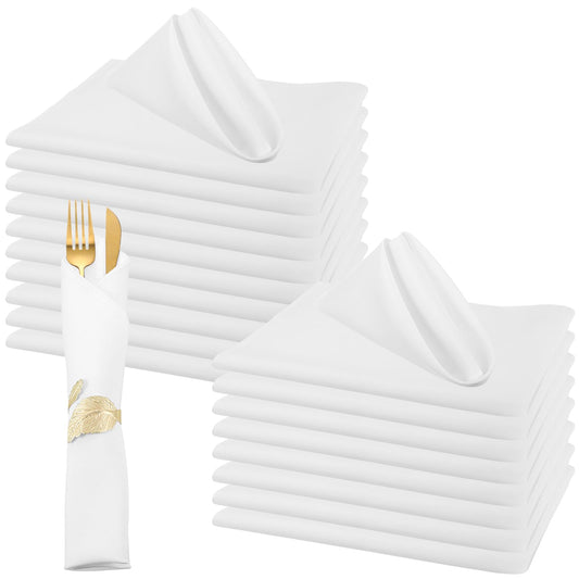 Buryeah 60 Pcs Washable Cloth Napkins 17 x 17 Inch Polyester Dinner Napkins Soft Table Napkins for Weddings Parties Holiday Dining Banquet(White)