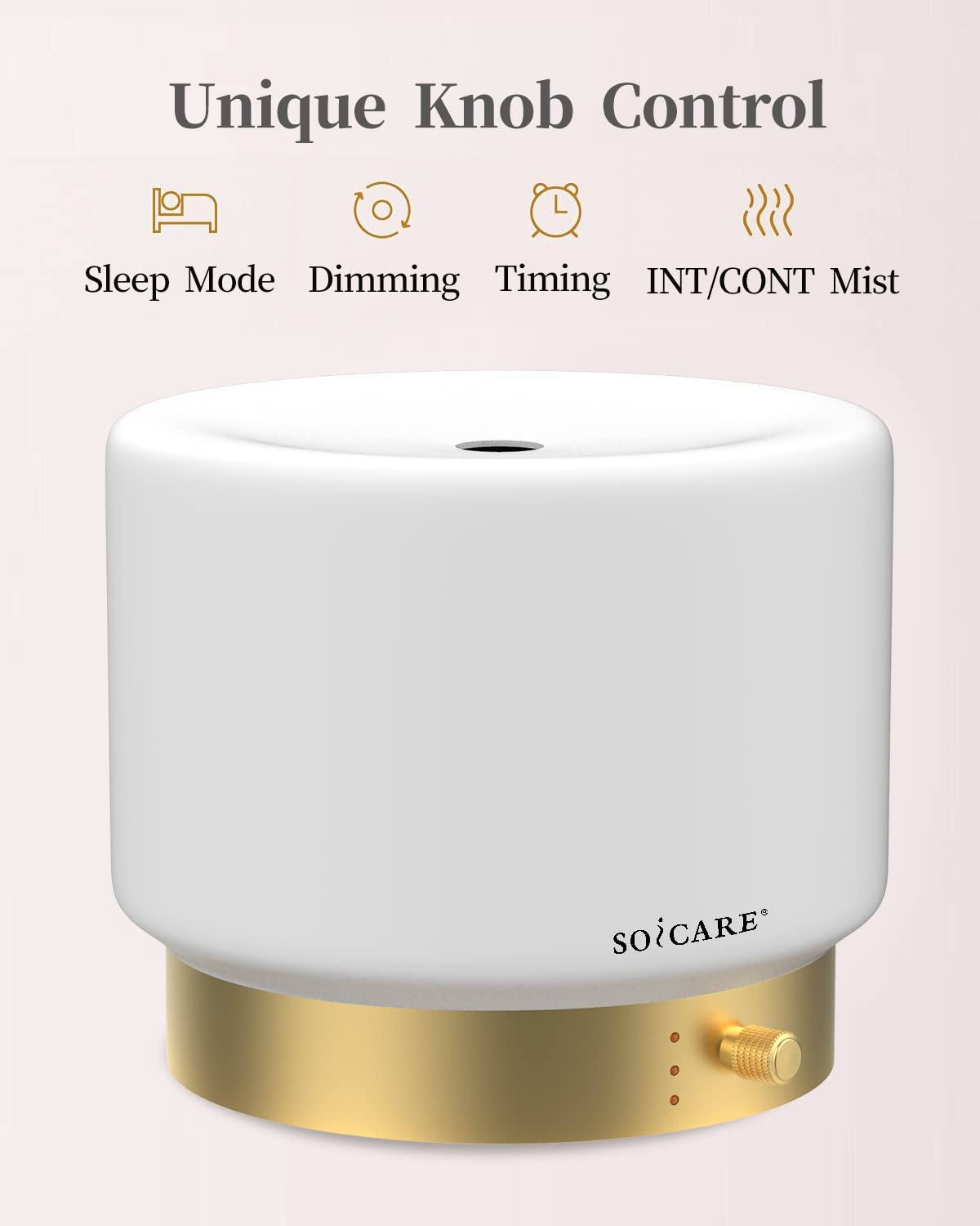 SOICARE Glass Diffuser with Luxury Alloy Base(Gold), All-in-one Room Decor Aromatherapy Oil Diffusers for Essential Oils, Air Scent Essential Oil Diffuser Humidifier,Dimmable Warm Light (280ML)