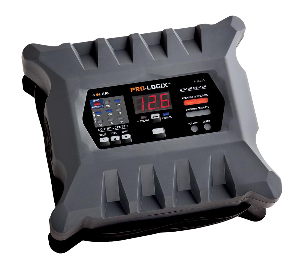 Clore Automotive PL2310 10-Amp Fully-Automatic Smart Charger, 6V and 12V Battery Charger, Battery Maintainer, and Stable Power Supply with Temperature Compensation