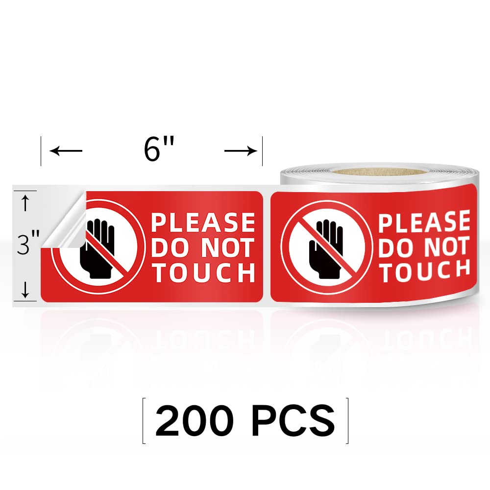 200 PCS Do Not Touch Stickers Tape 3"×6" Inches Please Don’t Touch Sign Commercial Grade Removable Waterproof Vinyl Decal