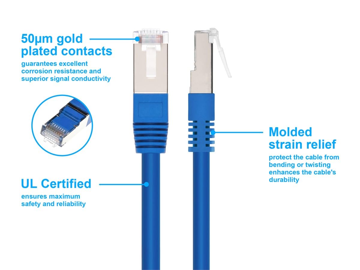 Monoprice Cat6A 100ft Blue Patch Cable Double Shielded (S/FTP) 26AWG 10G Pure Bare Copper Molded RJ45 Entegrade Series Ethernet Cable