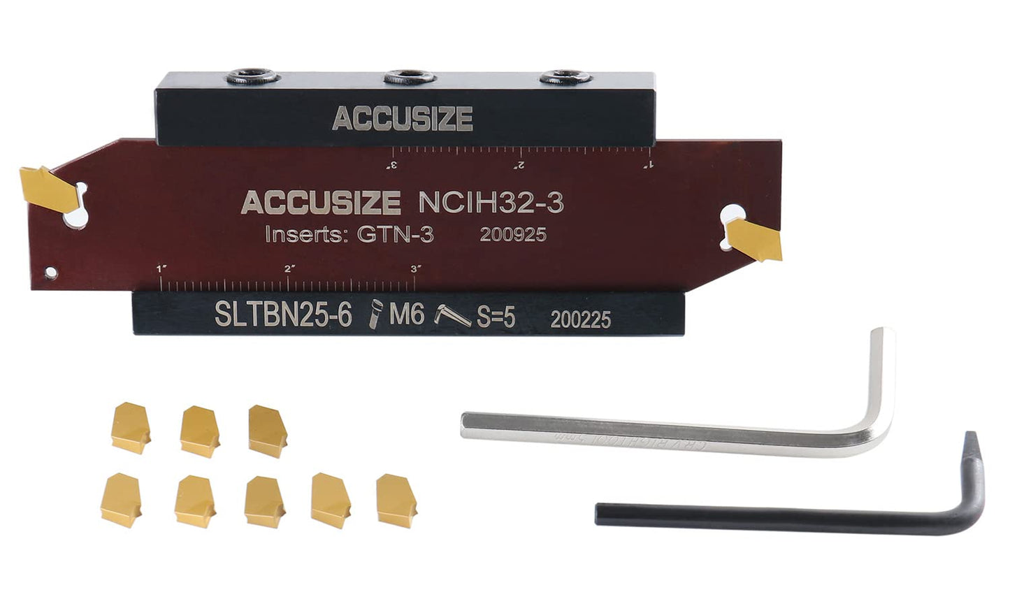 Accusize Industrial Tools 1'' Self-Lock Block Sltbn25.4-6 with 10 Pcs Gtn-3 Carbide Inserts and 1 Pc 0.120'' Width Ncih32-3 Blade, 2410-1010