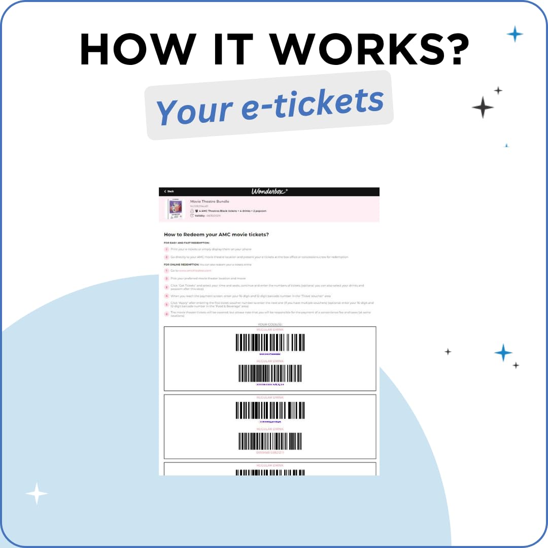WONDERBOX AMC Movie Night Experience for 2, Gift Box with 2 Movie Tickets and 2 Popcorn, Valid at 550 Locations