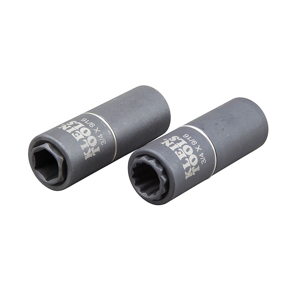 Klein Tools 66001 2-in-1 Impact Socket, Sizes 3/4-Inch and 9/16-Inch Hex, 12-Point Deep Socket Wrench with 1/2-Inch Drive