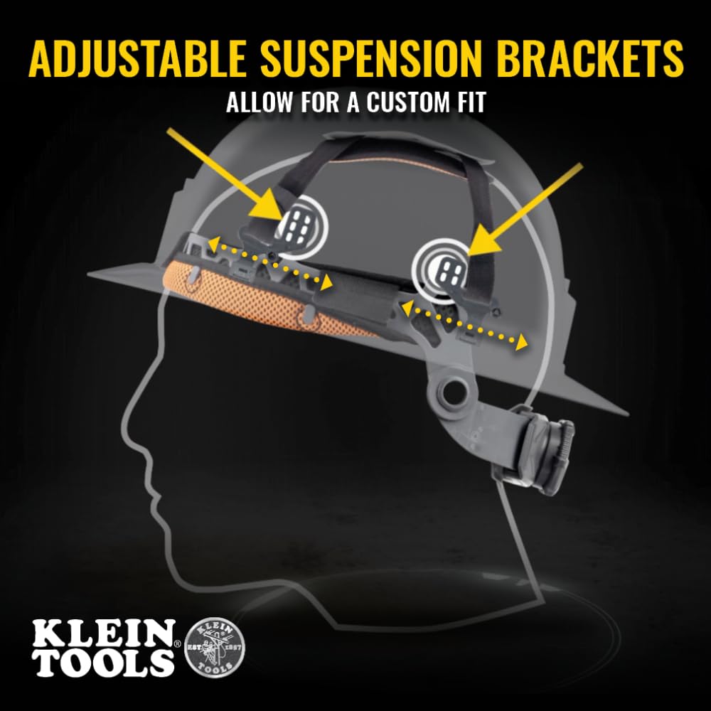 Klein Tools Hard Hat, Non-Vented Full Brim, Premium KARBN Pattern, Class E, Tested up to 20kV, Padded Sweat-Wicking Sweatband, Top Pad