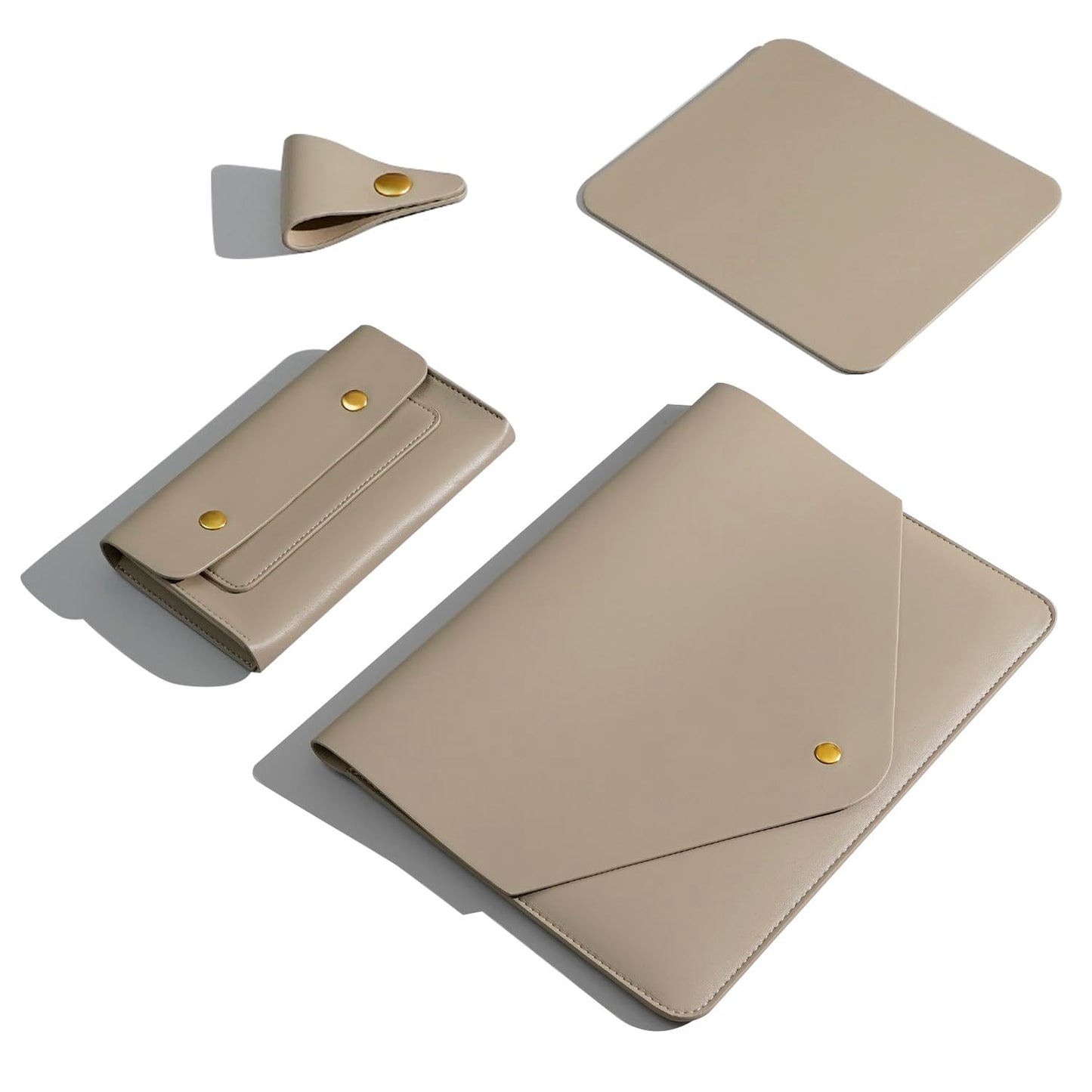 Benfan Laptop Sleeve Compatible with 2024 13inch MacBook Air M3,13 MacBook Pro M2, Surface Pro 3 4 5 6 7, Dell XPS 13 with Small Pouch, Mouse Pad and Cord Holder Color Khaki