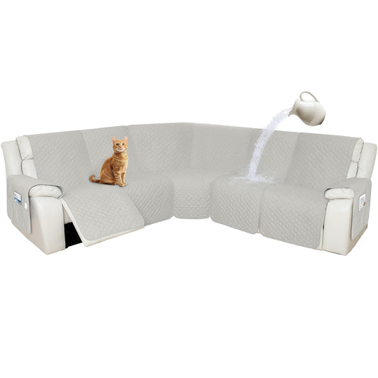 Arfntevss Recliner Sectional Couch Covers 1OO% Waterproof L Shape Sofa Cover for Reclining L Shaped Sectional Slipcover Set for Dog Washable Corner Non Slip Furniture Protector (5 Seater, Light Gray)