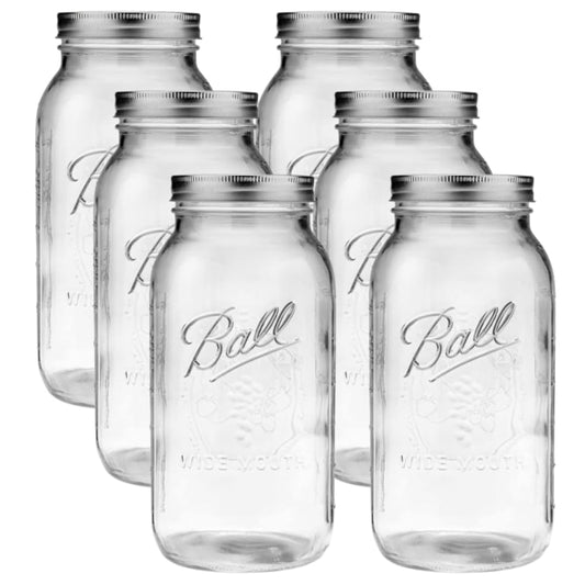 Ball - 64oz Wide Mouth Jars with Lids & Bands 6 Pack Jars | Half Gallon Large Glass Mason Jar for Food Storage with airtight Lid, 0.5 Gallon Glass Jar with Lid and Bands, Set of 6