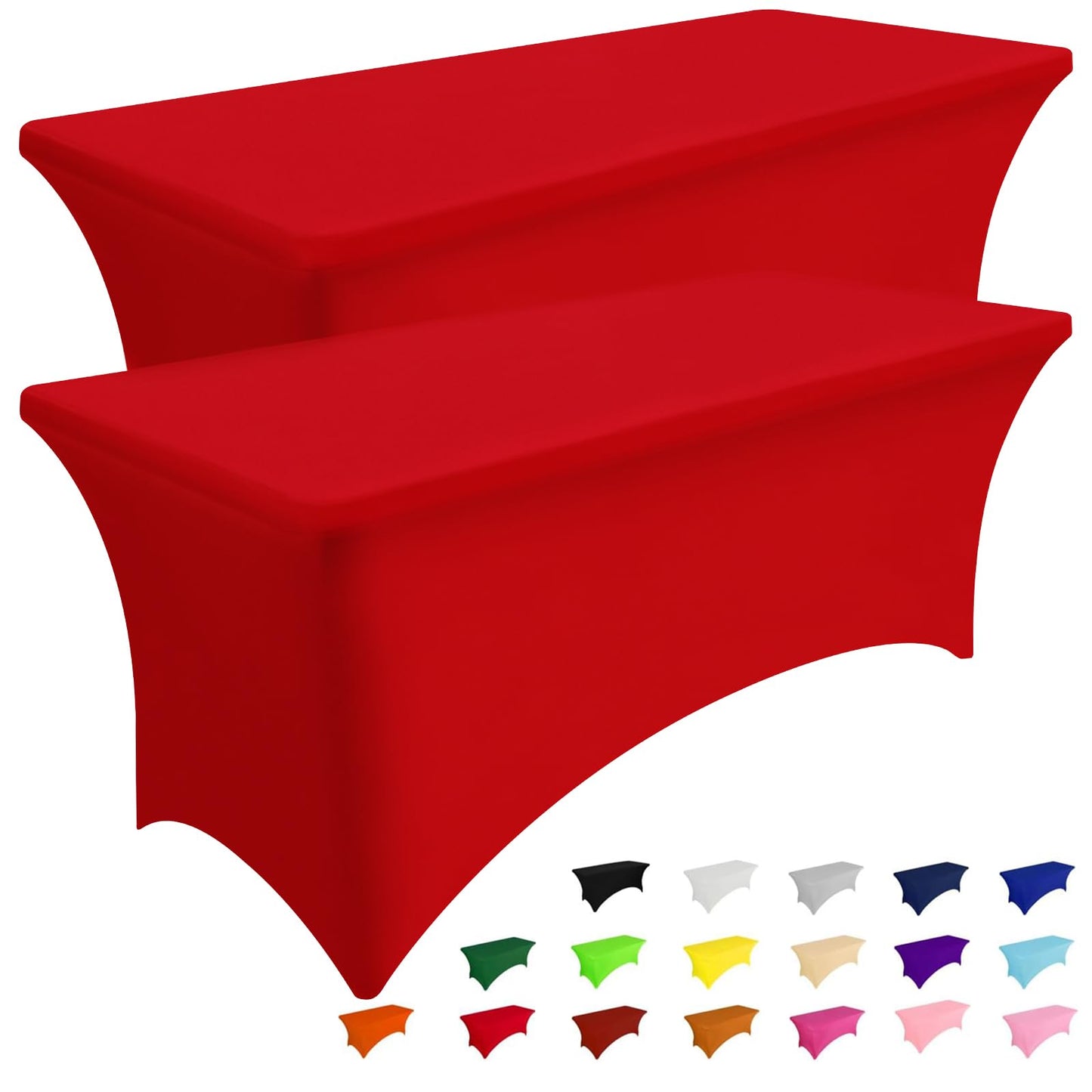 Smiry 2 Pack Spandex Table Cloth 6FT, Elastic Fitted Stretch Tablecloths, Washable and Wrinkle Free Rectangular Patio Table Cover for Wedding, Banquet & Parties (Red, 72Lx30Wx30H Inch)