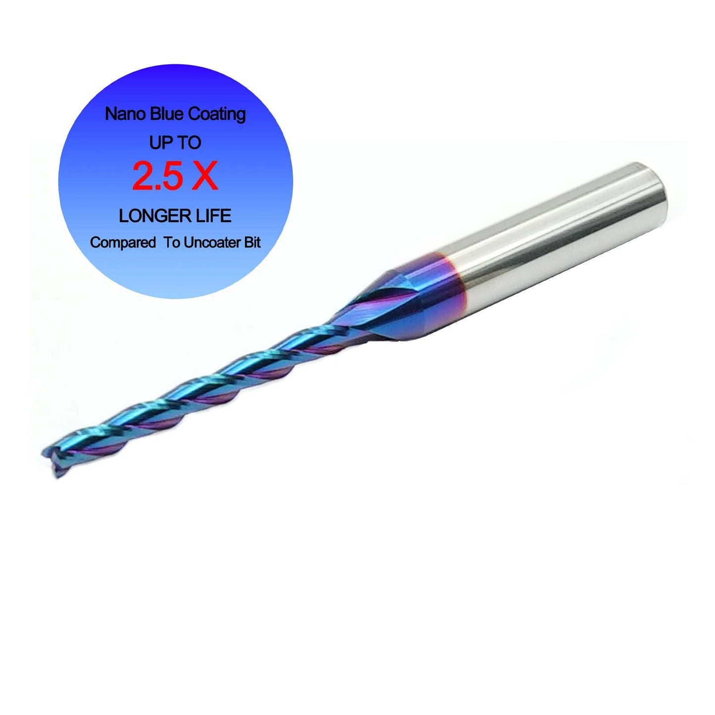 2 PCS CNC Router Bit 3 Flutes 1/8 inch Cutting Dia 1/4 inch Shank Extra Long Spiral CNC Router Bits Solid Carbide End Mill with NACO Coating for Wood Cut Carving
