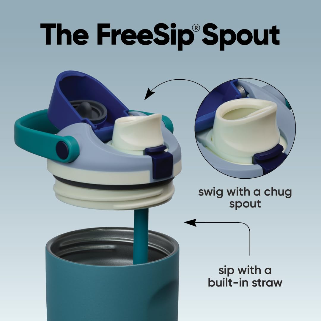 Owala FreeSip Sway Insulated Stainless Steel Water Bottle with Two-Way Spout, Built-In Straw and Bucket Handle, Made for Travel, School, and Sports, 30oz, BPA Free, Leak Proof, Denim