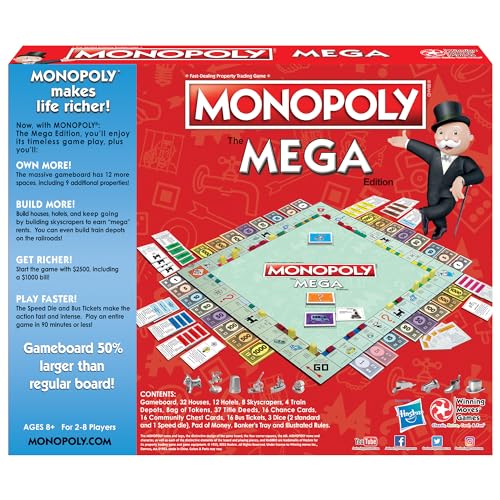 Monopoly The Mega Edition by Winning Moves Games USA, a Bigger and Faster Version of Monopoly with The Speed Die for 2 to 8 Players, Ages 8 and up (1104)