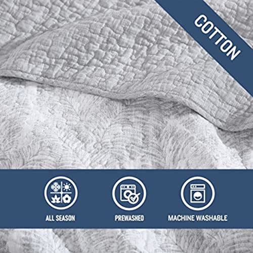 Tommy Bahama - Queen Quilt Set, Reversible Cotton Bedroom Decor with Matching Shams, Coastal Bedding with Textured Reverse(Distressed Water Leaves Grey, Queen)
