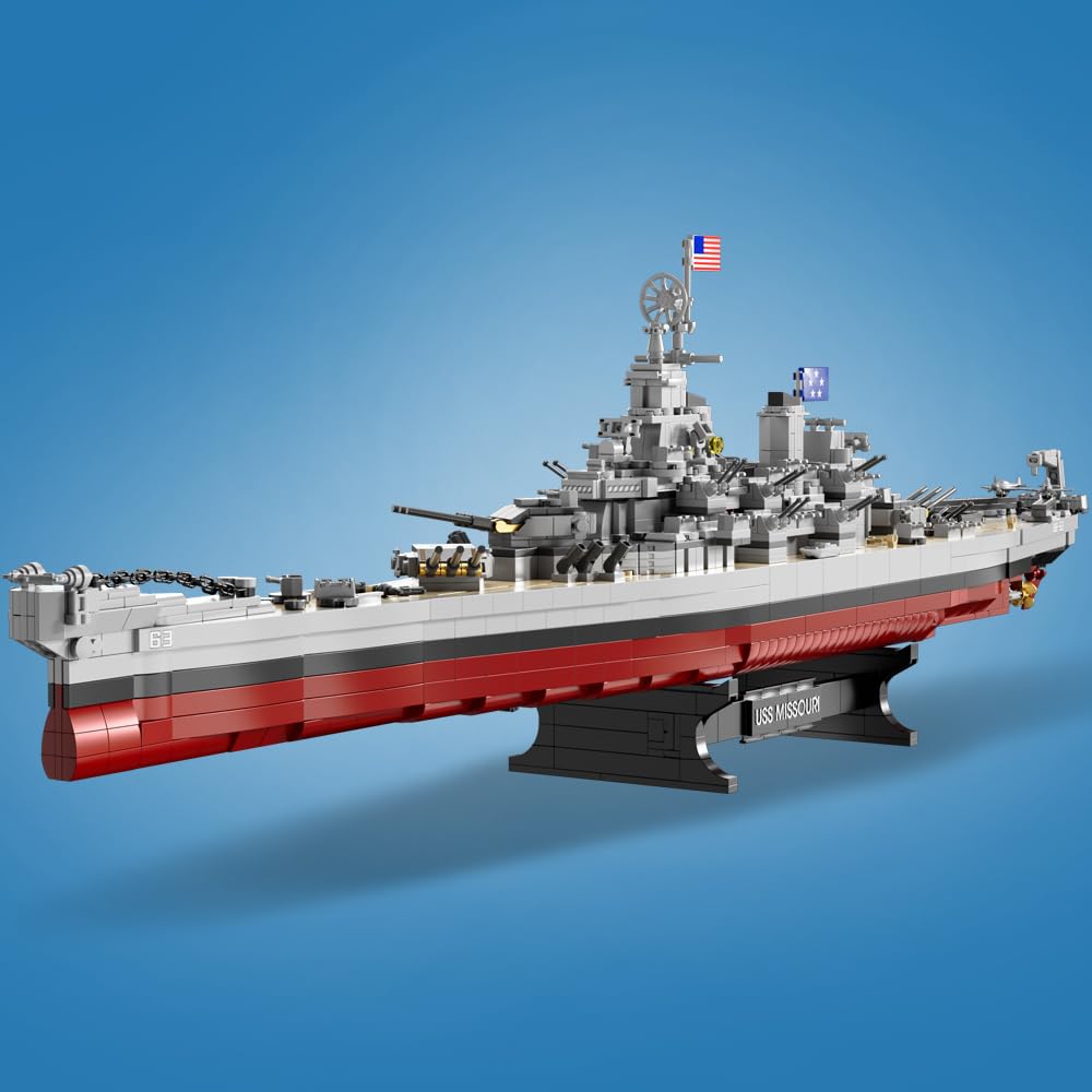 MISINI M6320 Military Series World War II Battleship Building Kit, 2228 Teile USS Missouri Battleship, Toy Gift Ship Building Block Set for Adult Collection(Iowa)