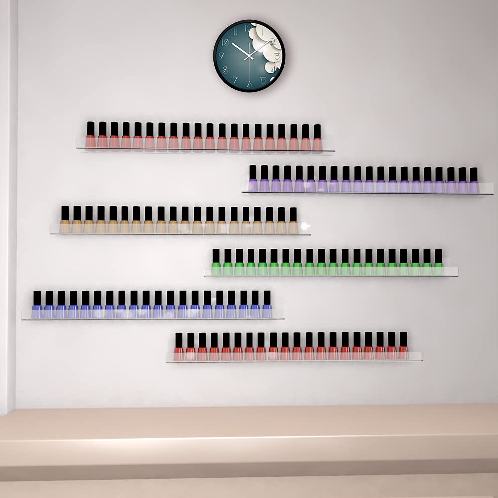 Sezanrpt Clear Nail Polish Organizer Wall Mounted, 24 Inches Acrylic Shelf for 150 Bottles, 6 Pack