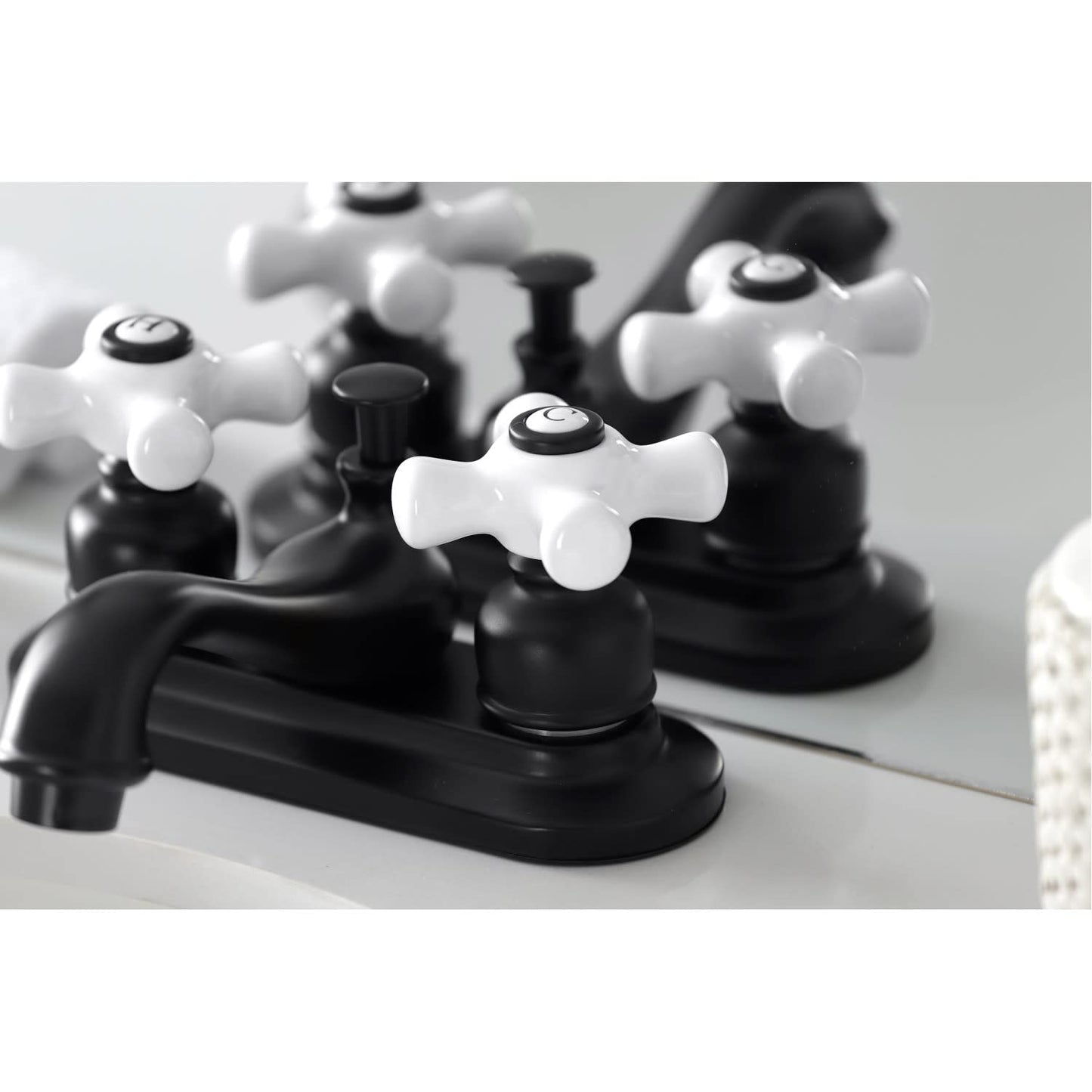Kingston Brass KB601PX Restoration 4-Inch Centerset Lavatory Faucet with Porcelain Cross Handle, Polished Chrome