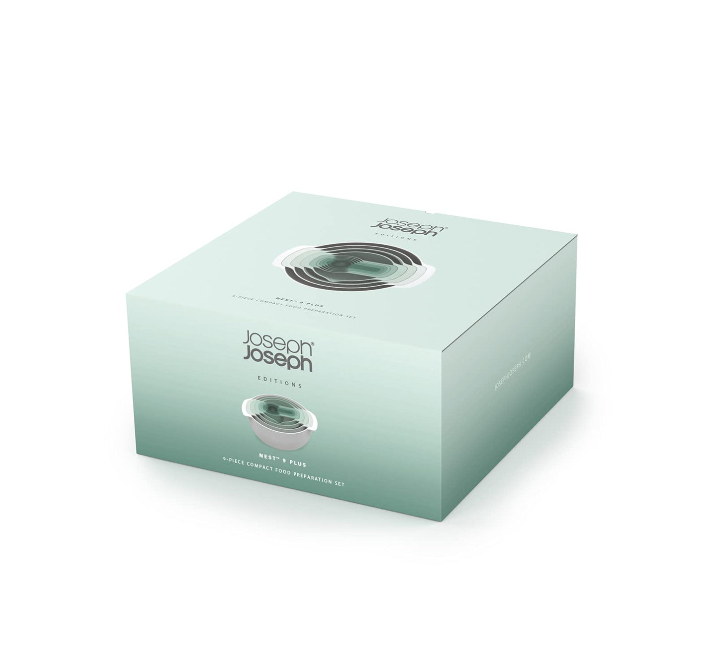 Joseph Joseph Nest 9 Plus, 9 Piece Compact Food Preparation Set with Mixing Bowls, Measuring cups, Sieve and Colander, Editions Range, Sage Green