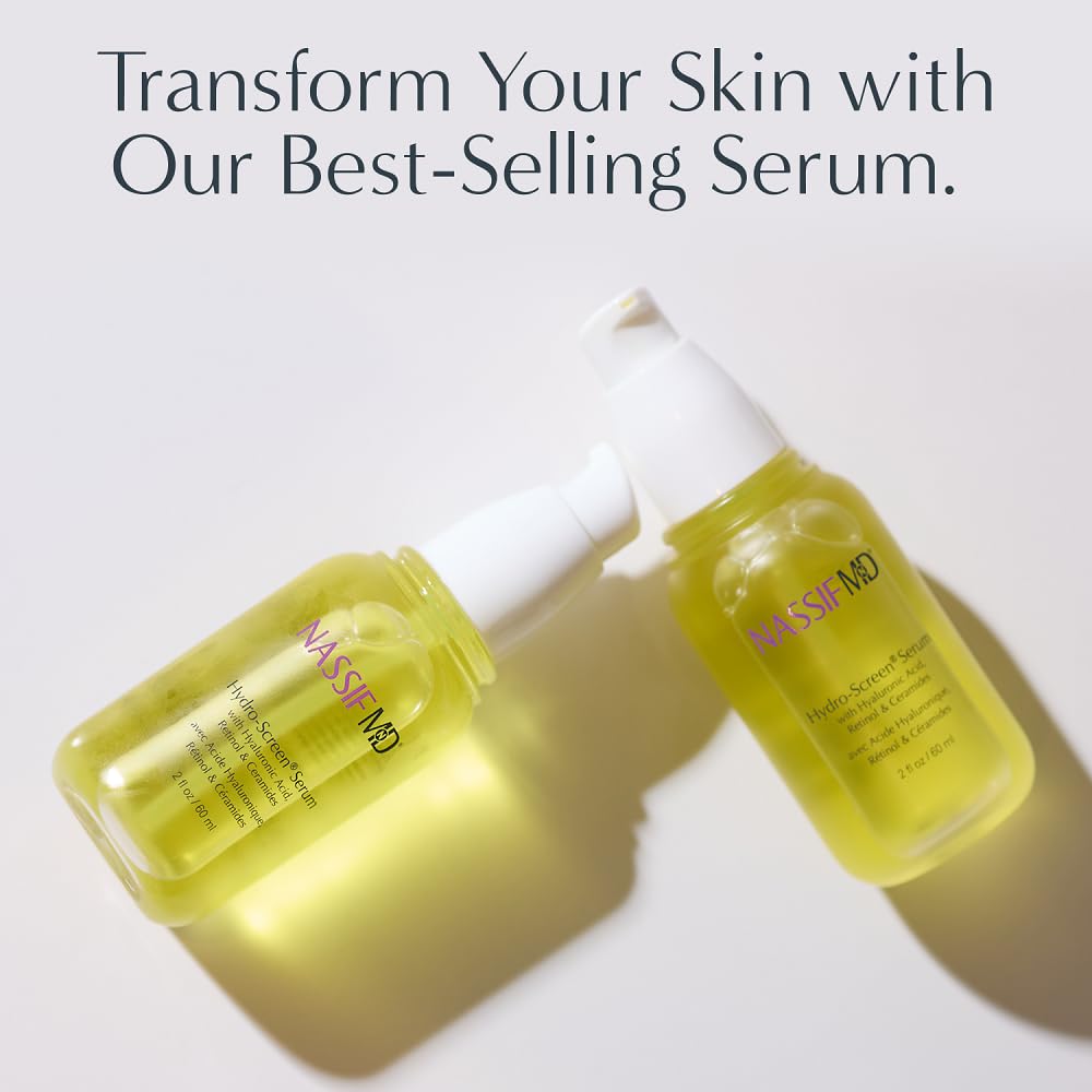 NassifMD Hydro-Screen - Clinical Grade Serum with Premium Ingredients: Ceramides, Retinol, Bakuchiol, Hyaluronic Acid - Anti Aging Treatment