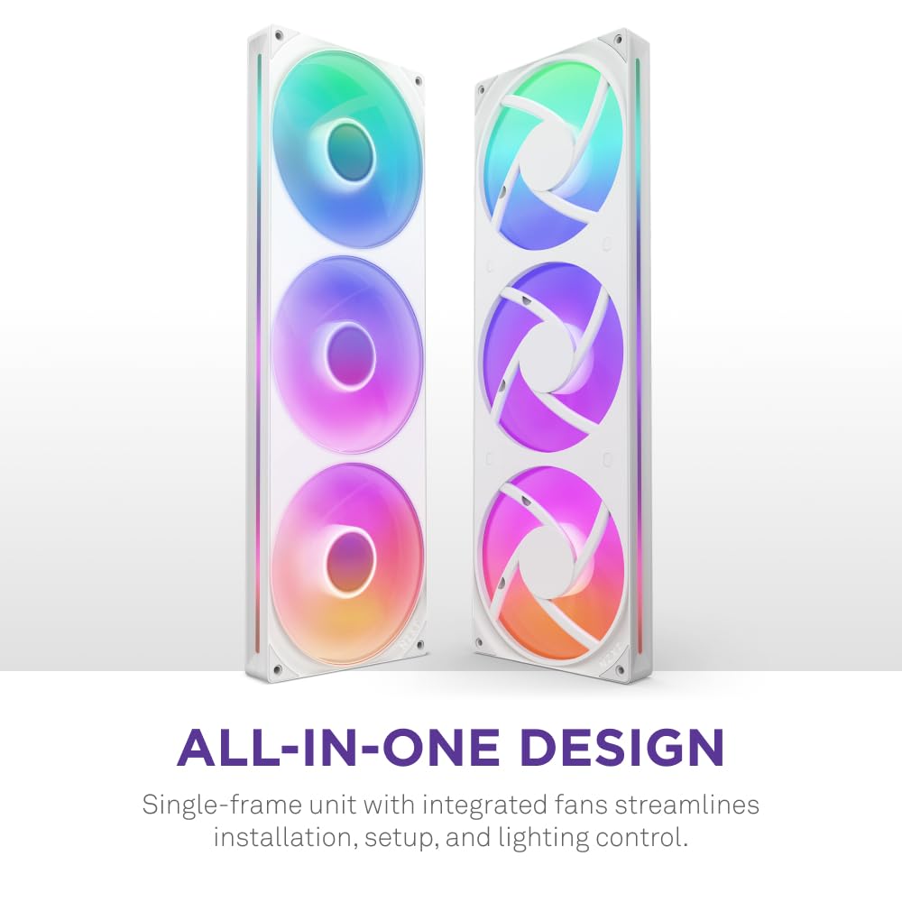 NZXT F420 RGB Core - 420mm Single-Frame Fan Unit with 3 x 140mm RGB Fans - Speed & Lighting Control - High Static Pressure & Airflow - Fluid Dynamic Bearings - 8 aRGB LEDs Per Fan - White