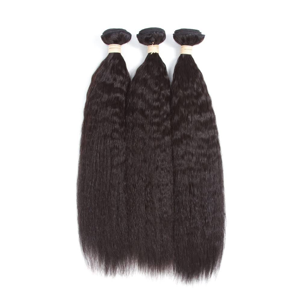 Kerriana Kinky Straight Human Hair Bundles, Kinky Straight Sew In 100% Unprocessed Brazilian 3 bundles 10 12 14 inch For Black Women