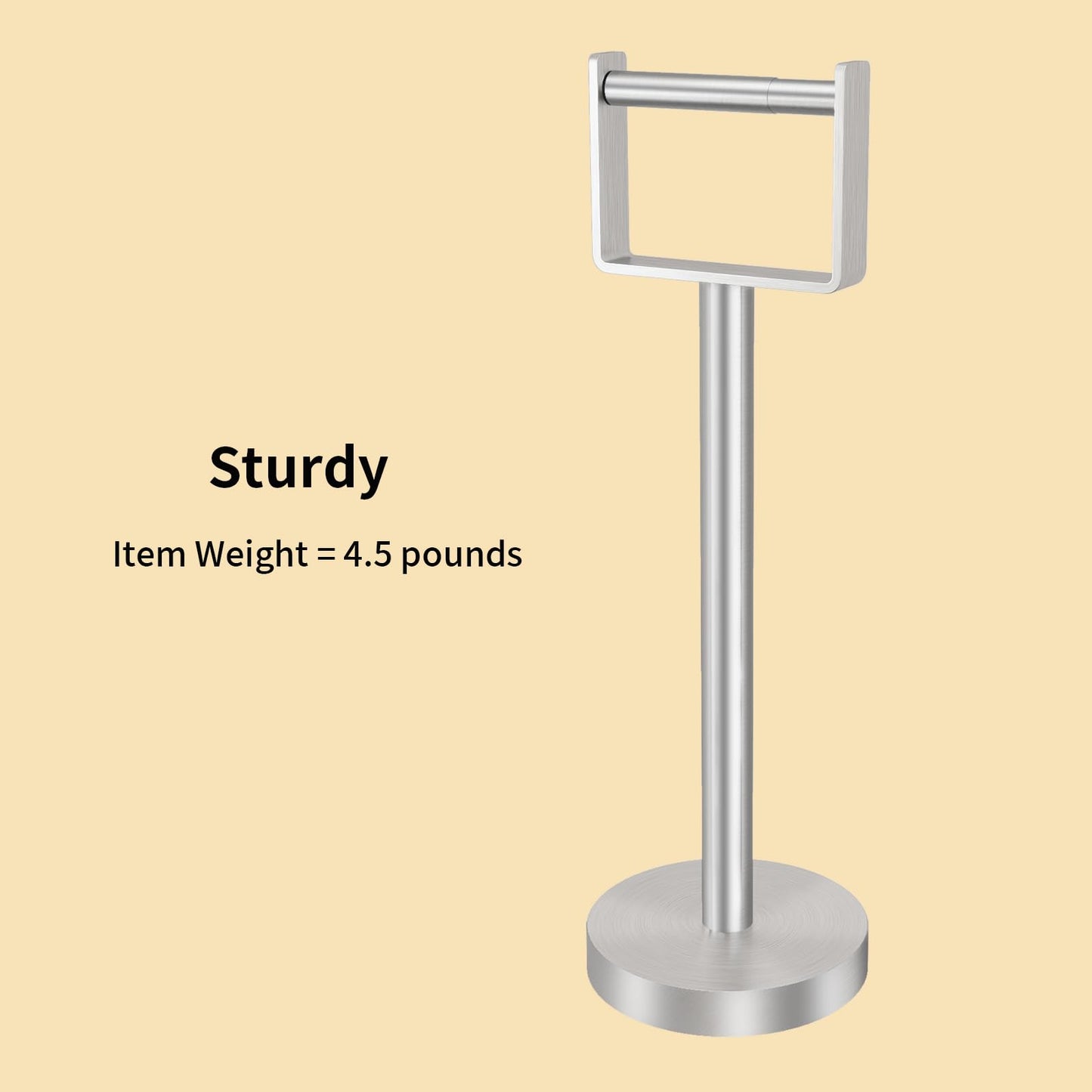 YUMORE Toilet Paper Holder Free Standing, Stainless Steel Toilet Paper Stand, Weighted Base Floor Tissue Roll Holder for Bathroom, Brushed Nickel 200UP
