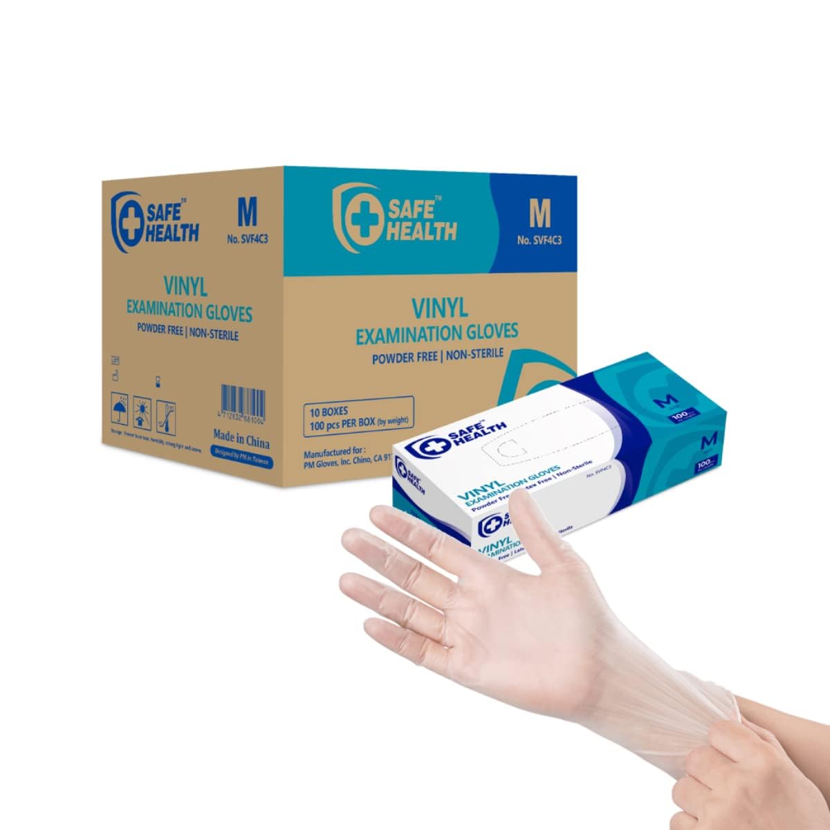 Safe Health Vinyl Exam Disposable Gloves, Latex Free, Powder Free, Clear, Case of 1000, Medium, 3.5 mil, Medical Grade, Nursing, Office, Kitchen, Pet Care, Cleaning, Housework,Food Service