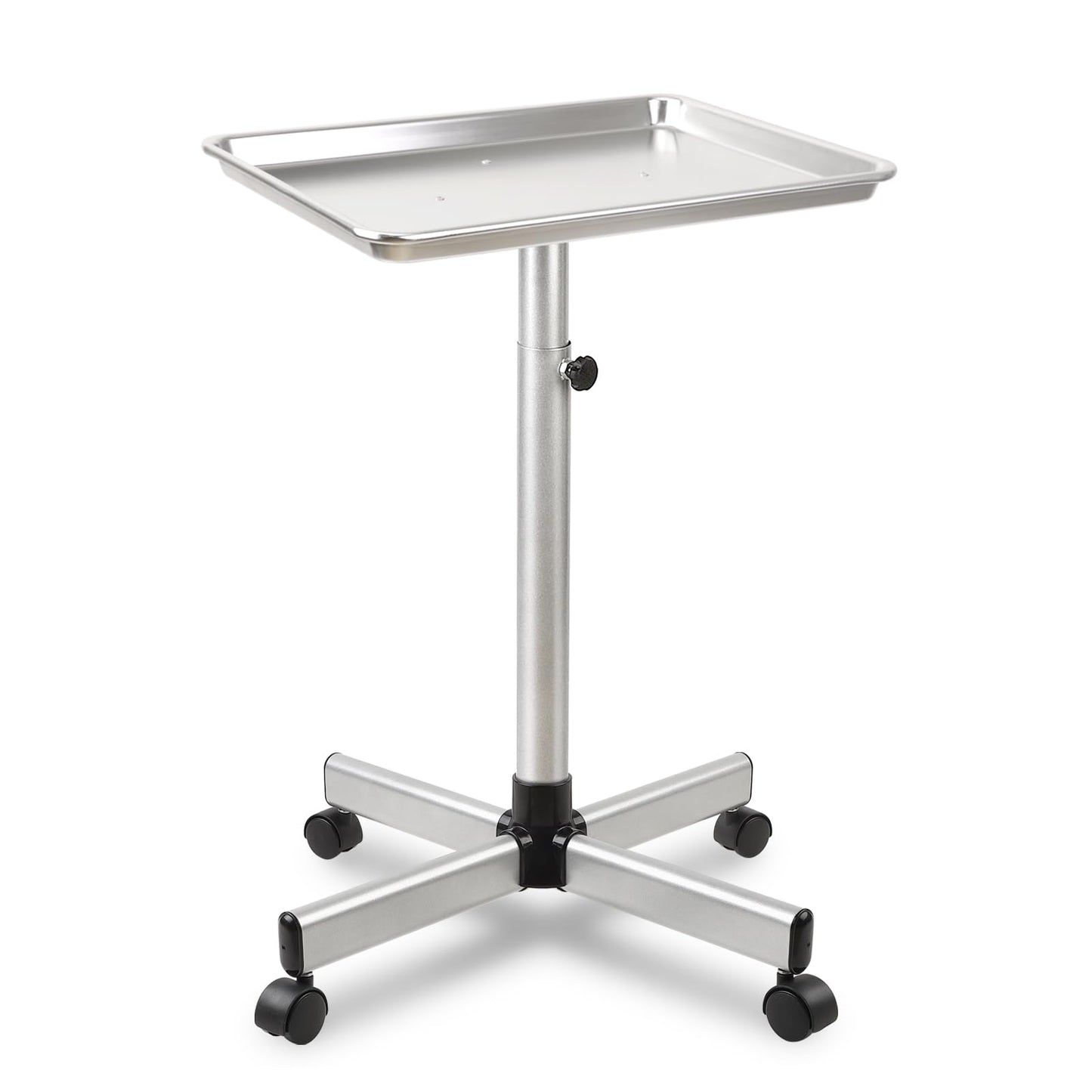 Salon Tray on Wheels, Rolling Tattoo Tray, Adjustable Hair Stylist Tray, Metal Aluminum Mayo Stand Tray, Salon Color Tray Use As Deantal Tray, No-Rusting