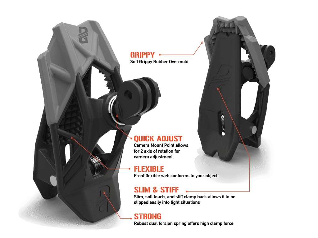 Dango Design Gripper Mount - Universal Clamp Mount for Action Cameras, Use as a Mount on Motorcycle, Powersports Helmets & More (Stealth Black)